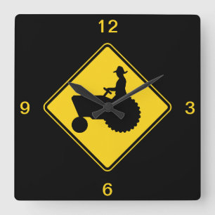 Funny Farm Tractor Road Sign Warning Square Wall Clock