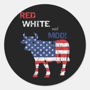 Funny Farmer 4th Of July Cow Classic Round Sticker