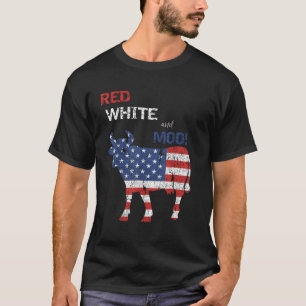 Funny Farmer 4th of July Cow T Shirt Red White Moo