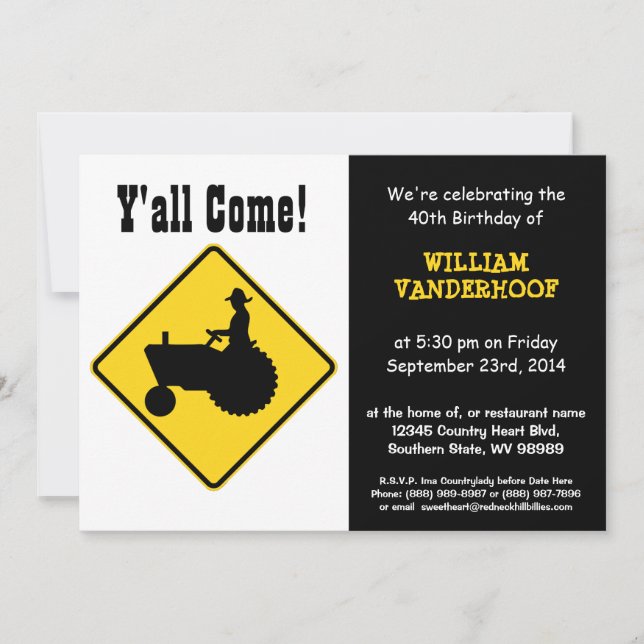 Funny  Farmer on Tractor Birthday Party Invitation (Front)