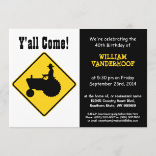 Funny  Farmer on Tractor Birthday Party Invitation