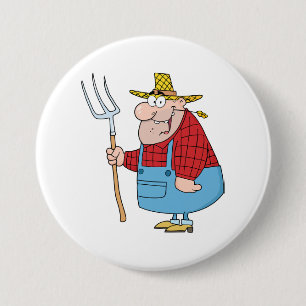 Funny Farmer Pitchfork Overalls and Straw Hat 7.5 Cm Round Badge