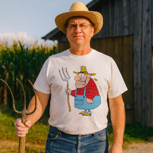 Funny Farmer Pitchfork Overalls and Straw Hat T-Shirt