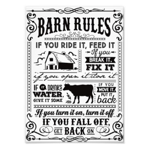 Funny Farmers barn rules Plaque Photo Print