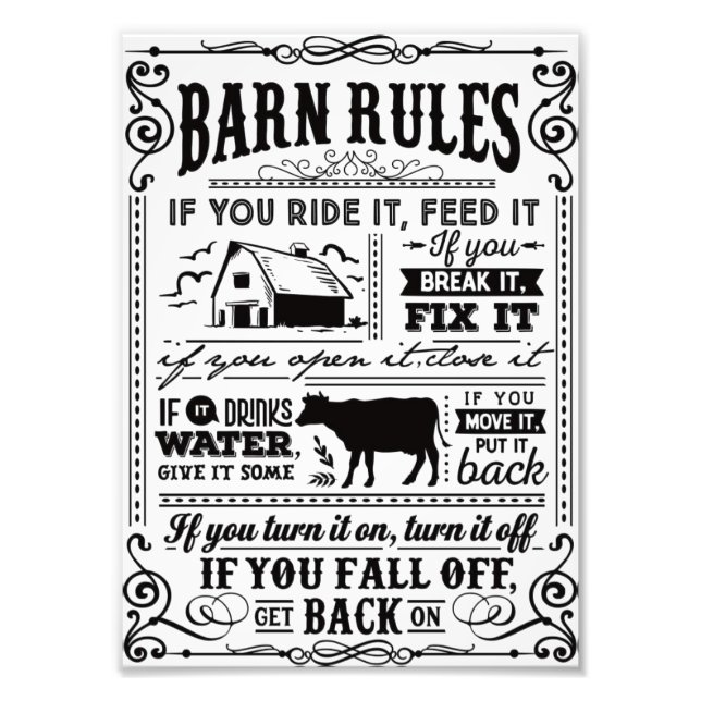 Funny Farmers barn rules Plaque Photo Print (Front)