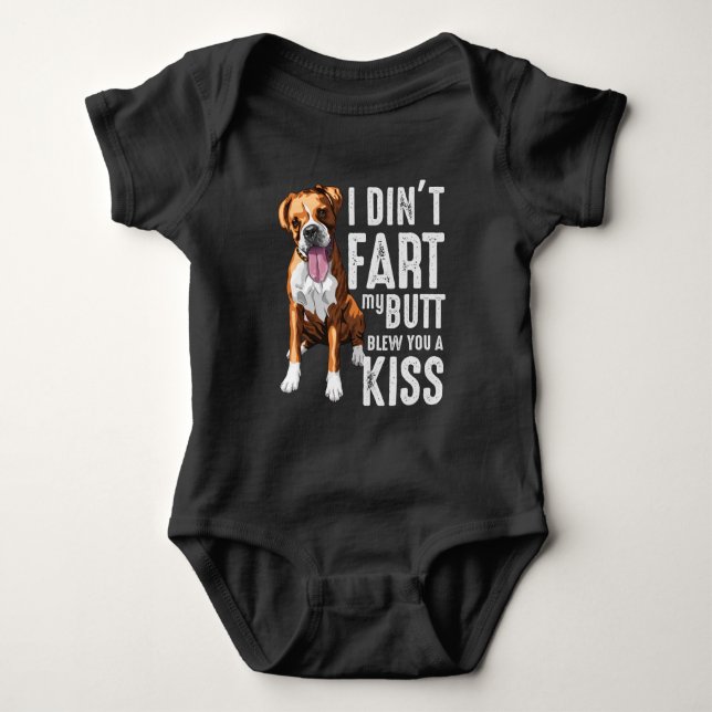 Funny Farting Boxer Dog Lover Joke Baby Bodysuit (Front)