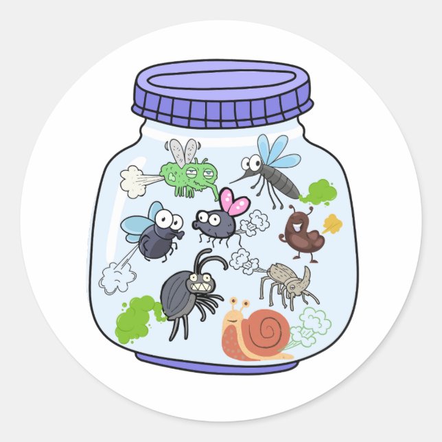 Funny farting Bug Jar Classic Round Sticker (Front)