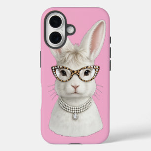 Funny Fashion Bunny with Leopard Glasses iPhone 16 Case