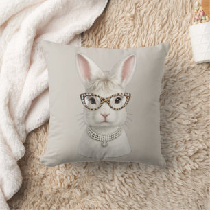 Funny Fashion Bunny with Leopard Glasses Cushion