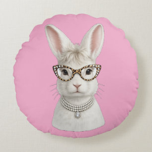 Funny Fashion Bunny with Leopard Glasses Round Cushion