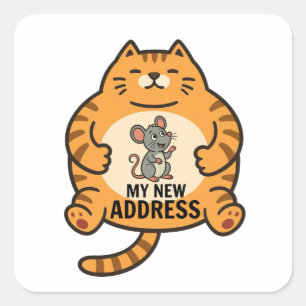 Funny Fat Cat and Mouse Sticker - My New Address C