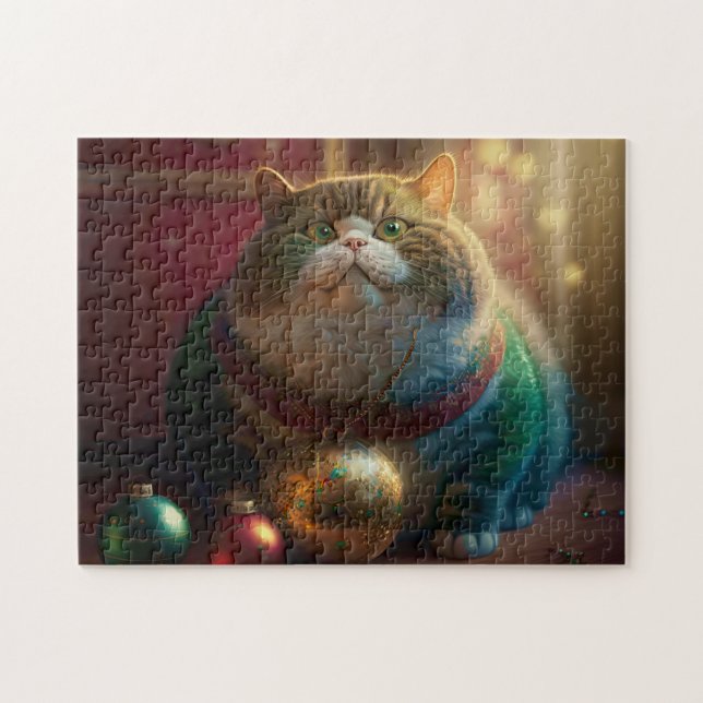 FUNNY FAT CAT CHRISTMAS JIGSAW PUZZLE (Horizontal)