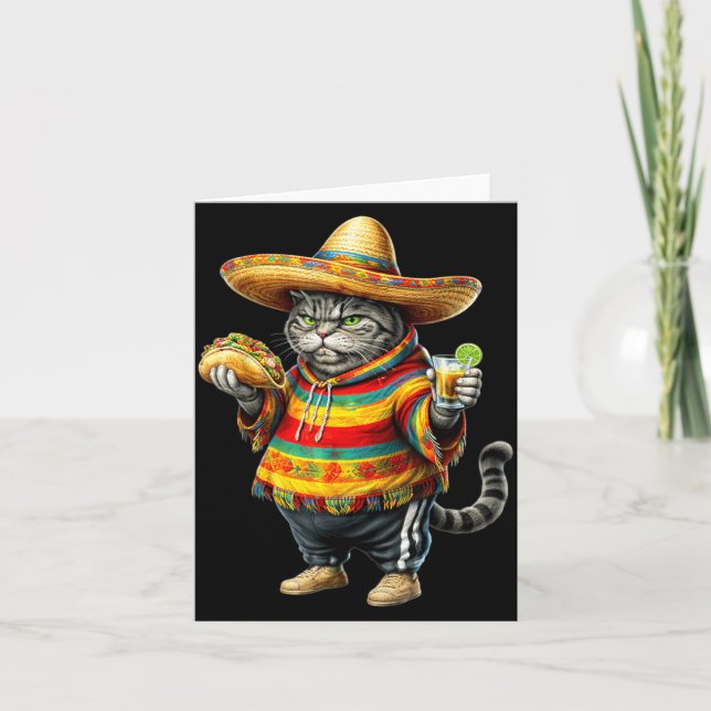 Funny Fat Cat Cinco De Mayo Fat Kitten Cat with Card (Front)