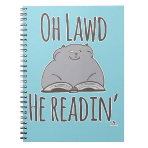 Funny Fat Cat He Reading Fun Feline Cartoon Notebook