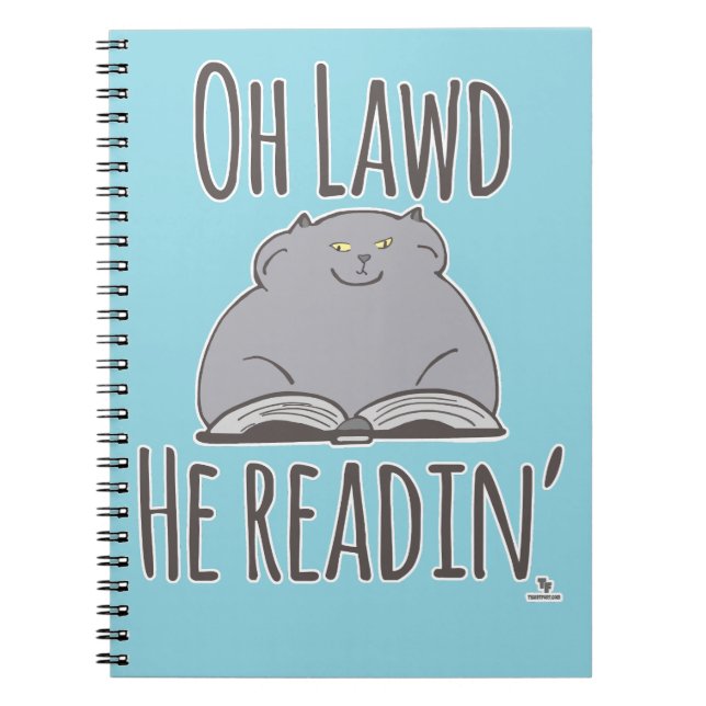  Funny Fat Cat He Reading Fun Feline Cartoon Notebook (Front)
