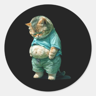 Funny Fat Cat Ia Art Design Print  Classic Round Sticker