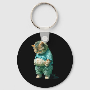 Funny Fat Cat Ia Art Design Print  Key Ring