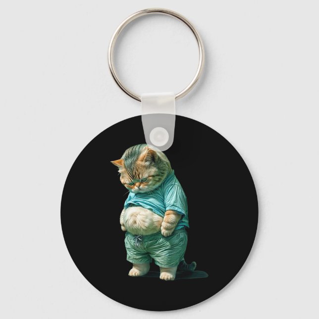 Funny Fat Cat Ia Art Design Print  Key Ring (Front)