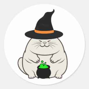 Funny fat cat is a witch classic round sticker