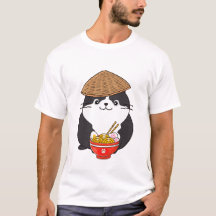 Funny fat cat is eating noodles