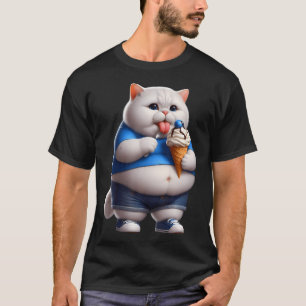 Funny Fat Cat Men Women Kids Ice Cream Fat Kitten T-Shirt