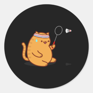 Funny Fat Cat Playing Dminton Classic Round Sticker