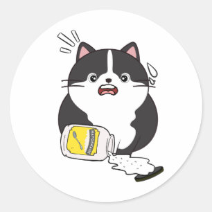 Funny Fat Cat spilled mayonnaise Classic Round Sticker