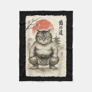 Funny Fat Cat Sumo Wrestler Sumi-e Japanese Art An Fleece Blanket
