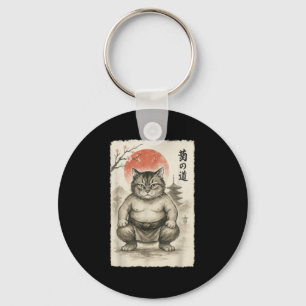 Funny Fat Cat Sumo Wrestler Sumi-e Japanese Art An Key Ring