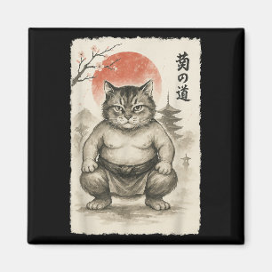 Funny Fat Cat Sumo Wrestler Sumi-e Japanese Art An Magnet