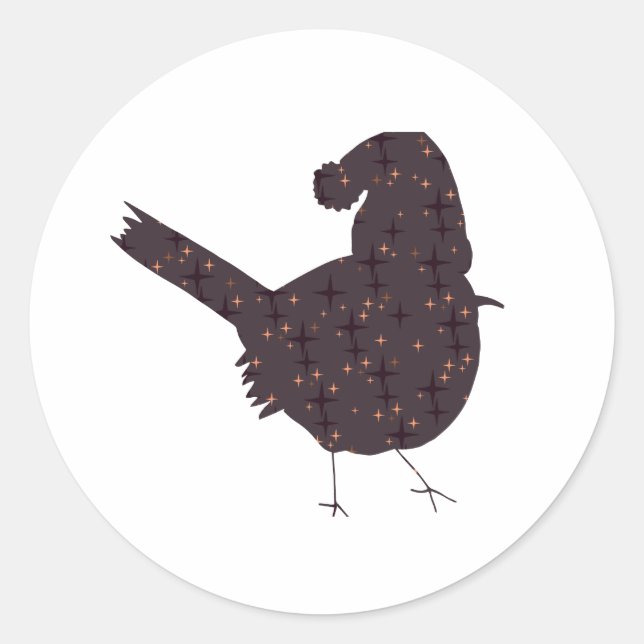 Funny fat Christmas bird with hat on Classic Round Sticker (Front)