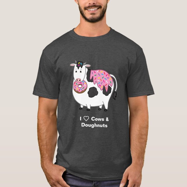 Funny Fat Holstein Cow Eating Sprinkle Doughnut T-Shirt (Front)