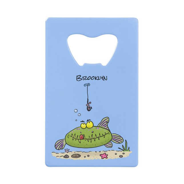 Funny fat hungry green fish fishing cartoon (Front)