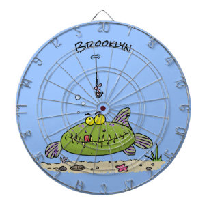 Funny fat hungry green fish fishing cartoon dartboard