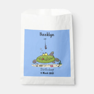 Funny fat hungry green fish fishing cartoon favour bag