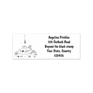 Funny fat hungry green fish fishing cartoon rubber stamp