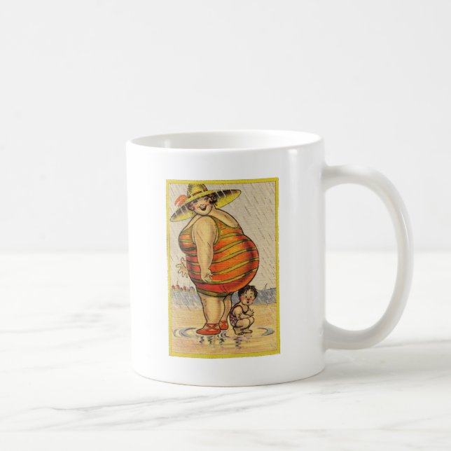 Funny Fat Lady on Beach Coffee Mug (Right)