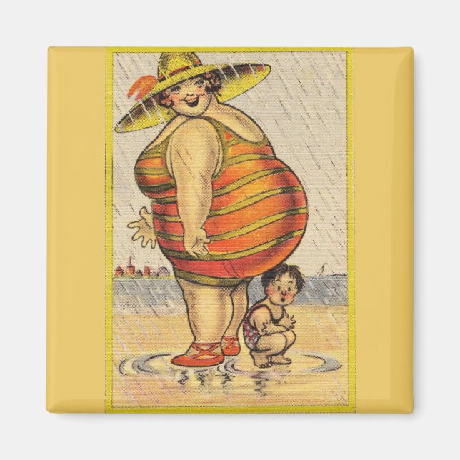 Funny Fat Lady on Beach Magnet (Front)