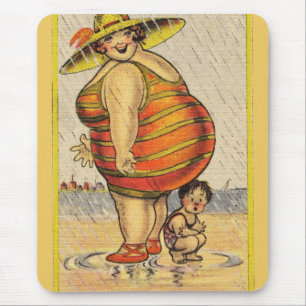 Funny Fat Lady on Beach Mouse Pad
