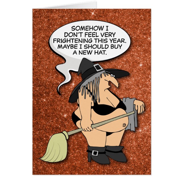Funny Fat Old Witch in a Bikini Halloween Card (Front)