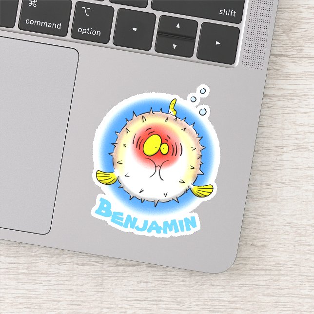 Funny fat puffer fish cartoon illustration (Detail)