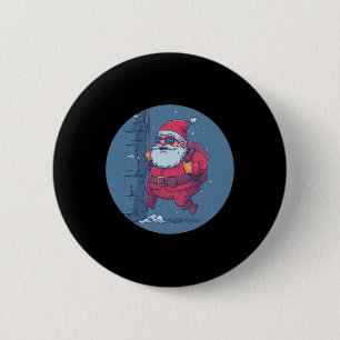 Funny Fat Santa Claus On The Wall For Climbing Lov 6 Cm Round Badge