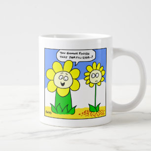Funny Fat Yellow Flower on Diet Cartoon Gardener Large Coffee Mug