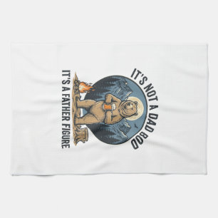 Funny Father Figure Bear Camping Vector Design_1 Tea Towel
