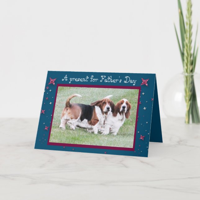 Funny "Father's Day" Card w/Basset Hounds & Stars (Front)