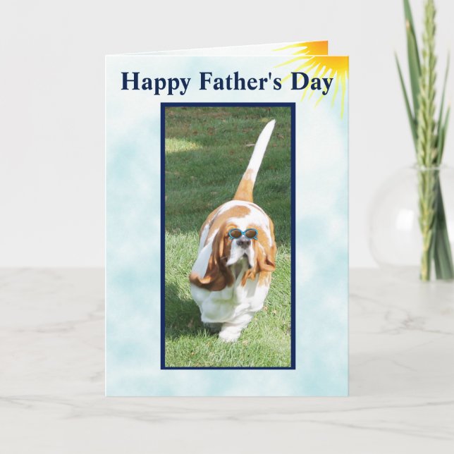 Funny Father's Day Card w/Sunbathing Basset Hound (Front)