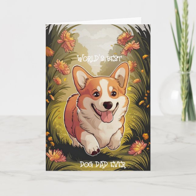 Funny Father's Day Corgi Dog Dad Greeting Card (Front)