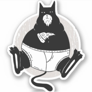 Funny Fathers Day Fat Cat Dad Eating Pizza Cartoon