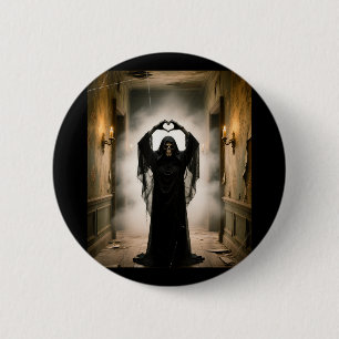 Funny fathers day ghost heart hands scary face 6 cm round badge