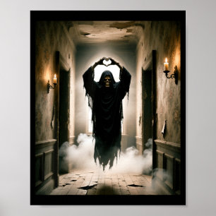 Funny fathers day ghost heart hands scary face poster